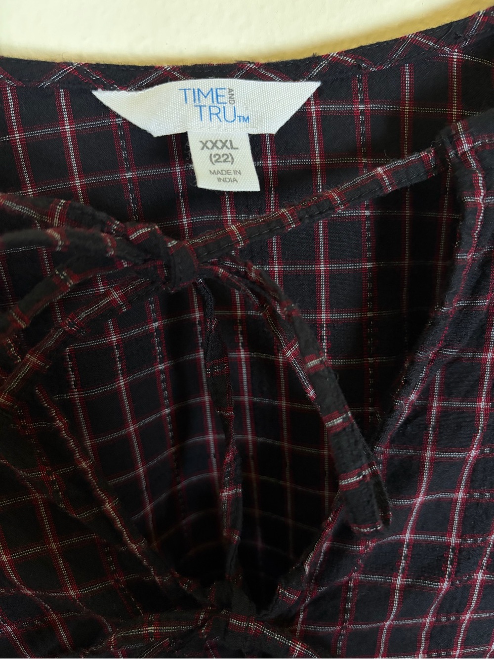 Time and Tru Plaid Peplum Tie Front Blouse XXXL 22 - Picture 3 of 8